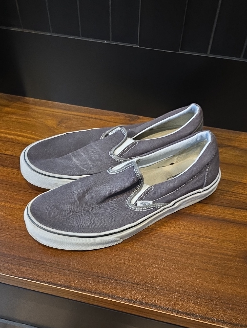 Vans Men’s Slip-On Canvas Loafers in Gray with White Sole